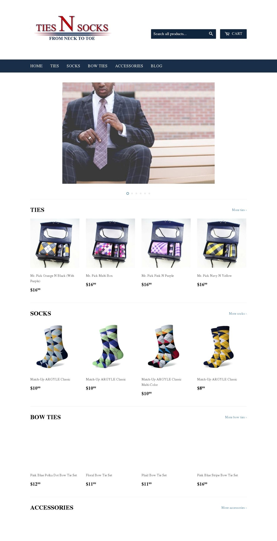 tiesnsocks.com — Shopify storefront screenshot