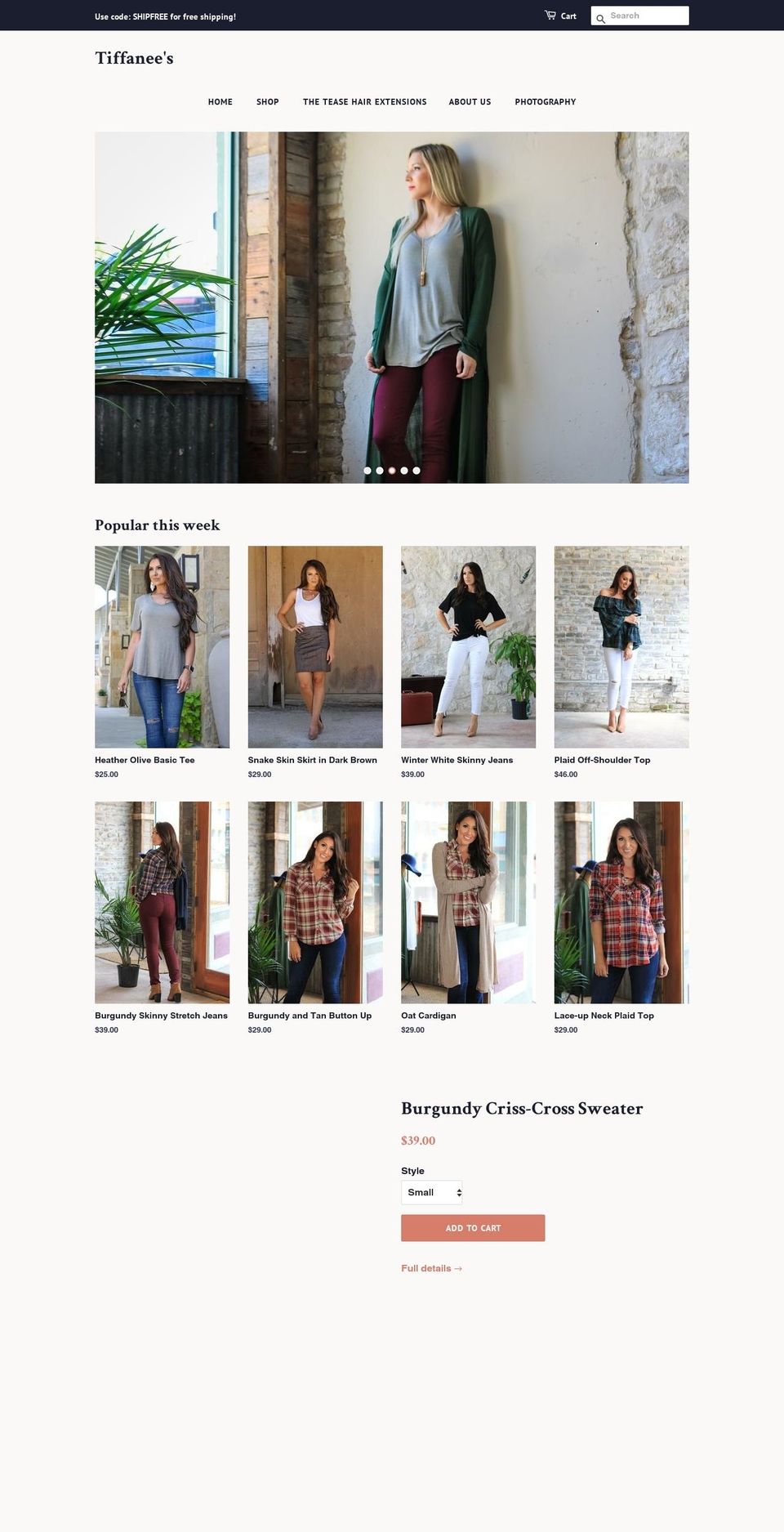 tiffanees.com — Shopify storefront screenshot