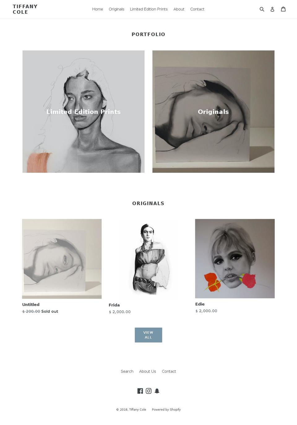 tiffanycoleart.com shopify website screenshot