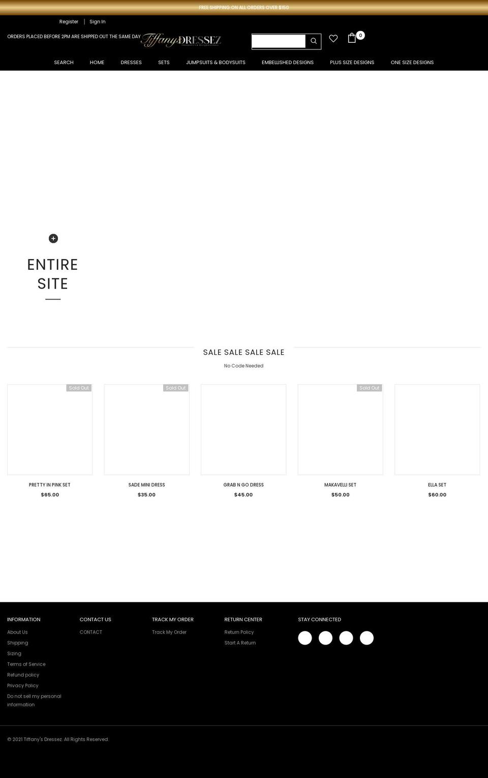 tiffanysdressez.com shopify website screenshot