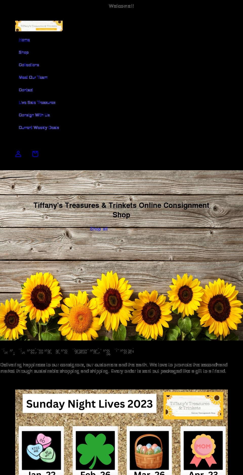 tiffanystreasuresandtrinkets.com shopify website screenshot