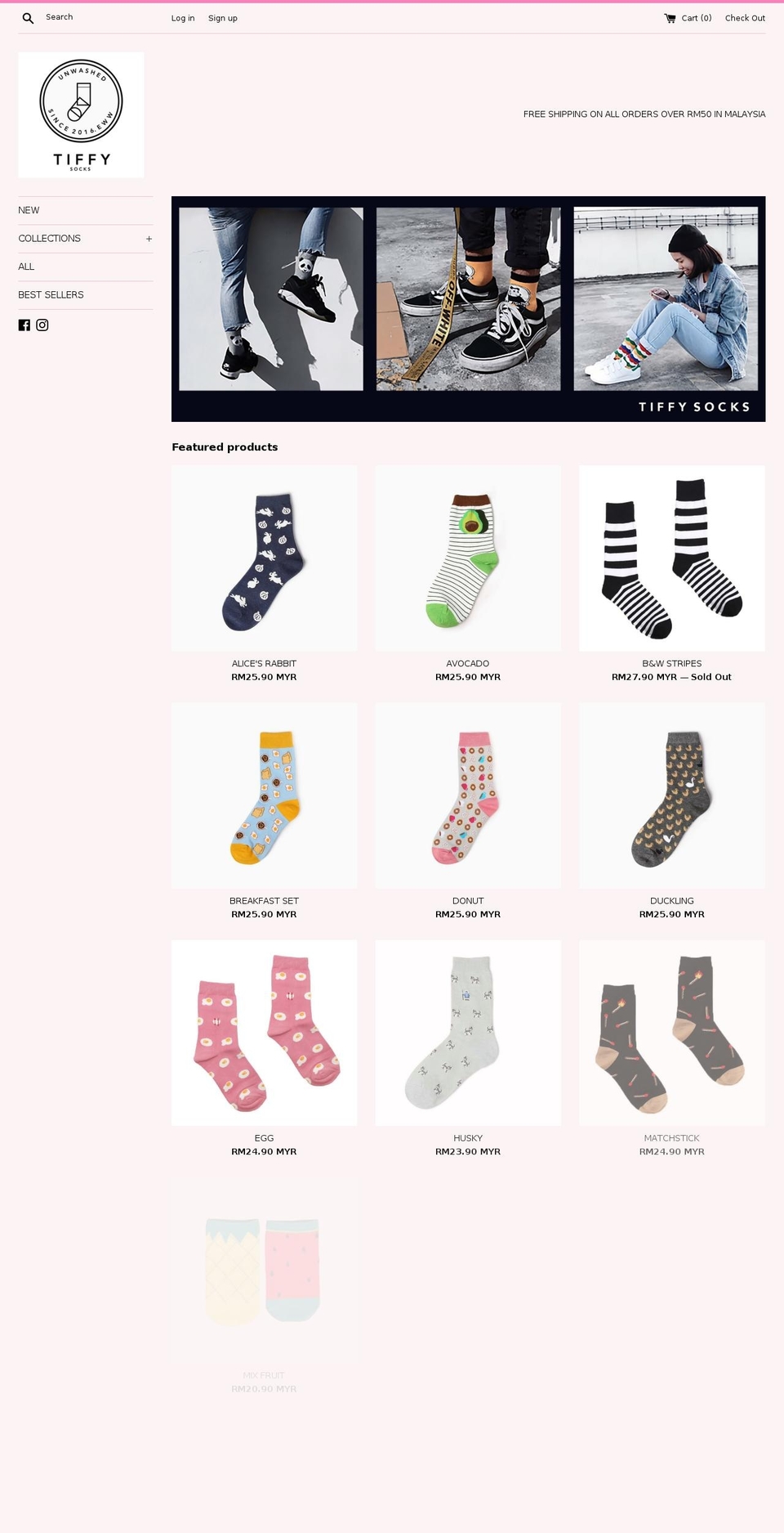 tiffysocks.com shopify website screenshot