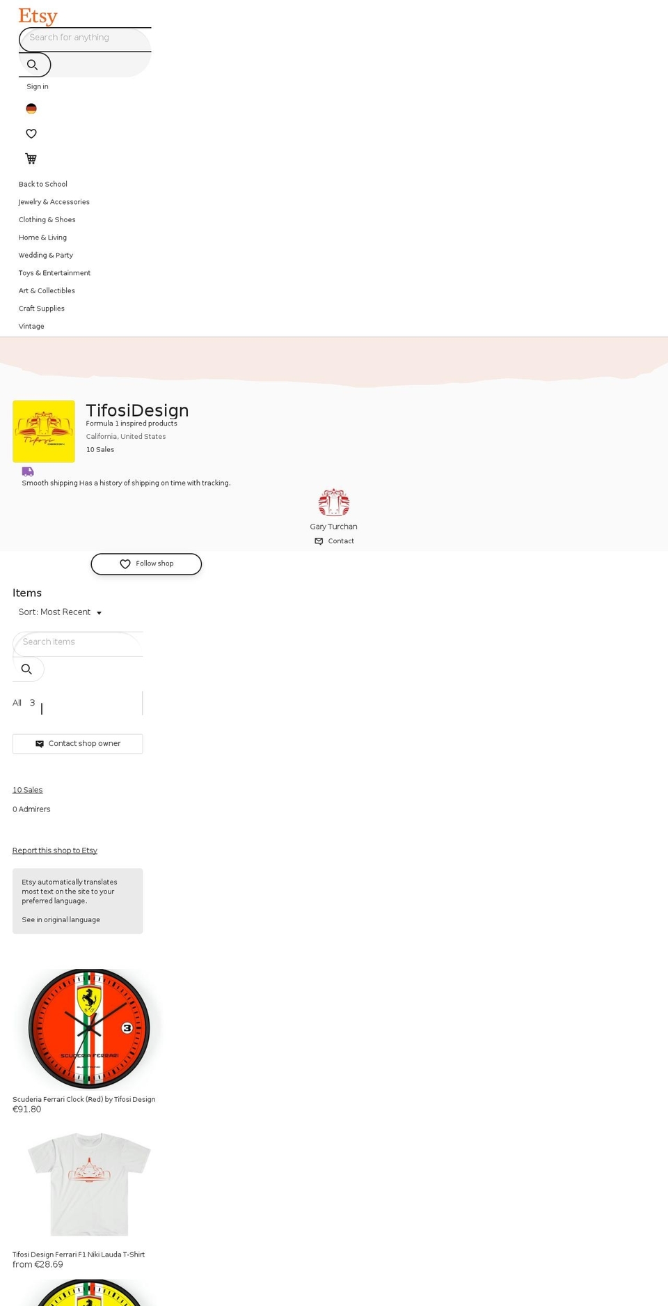 tifosi-design.com shopify website screenshot