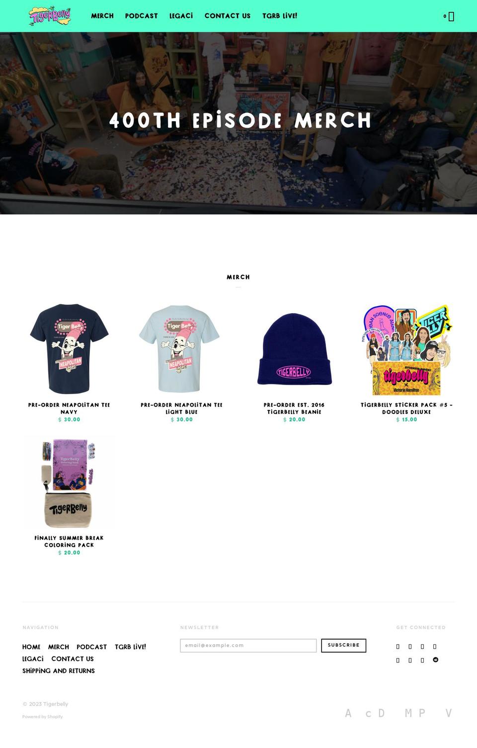tigerbelly.myshopify.com shopify website screenshot