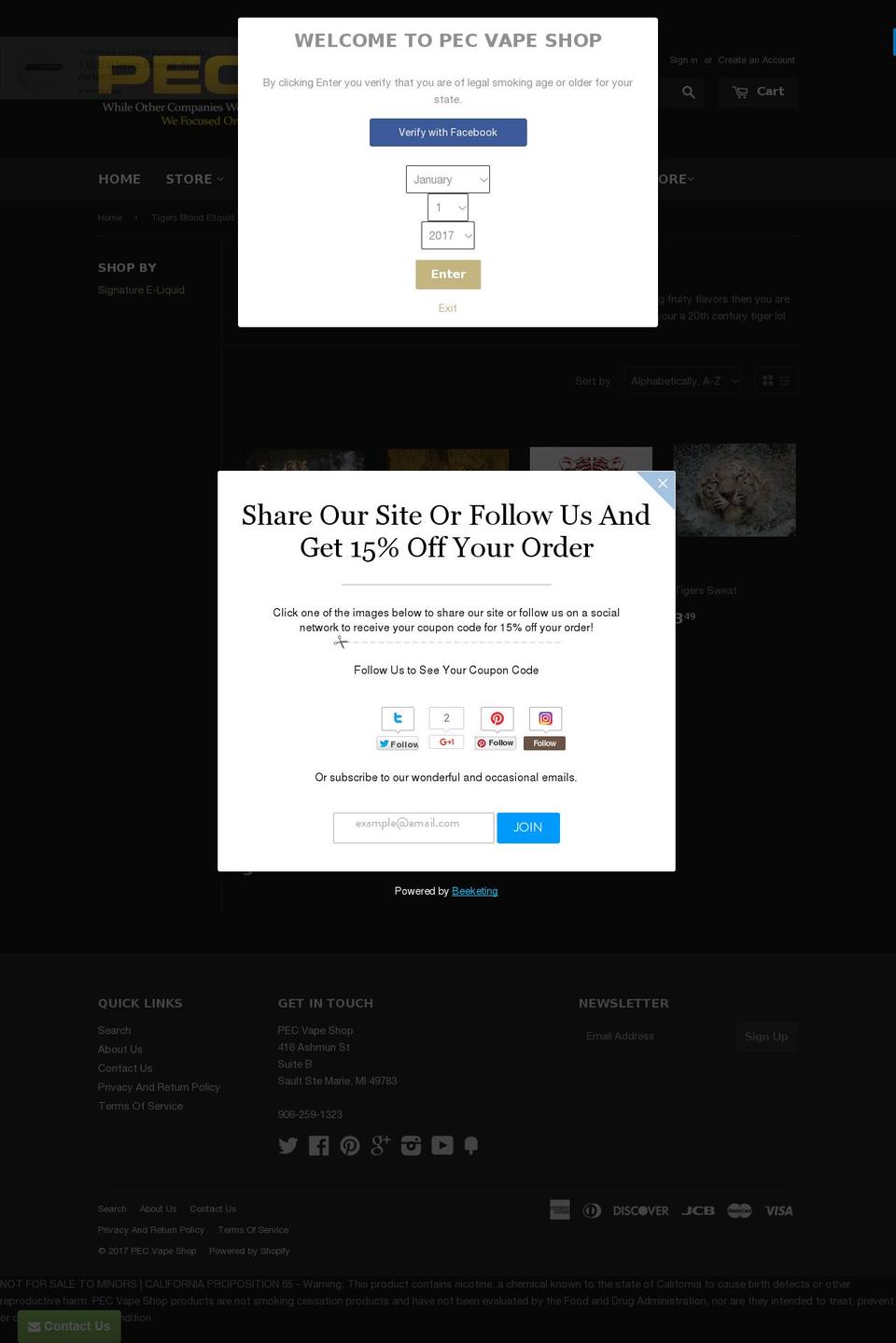 tigerbloodeliquid.com shopify website screenshot
