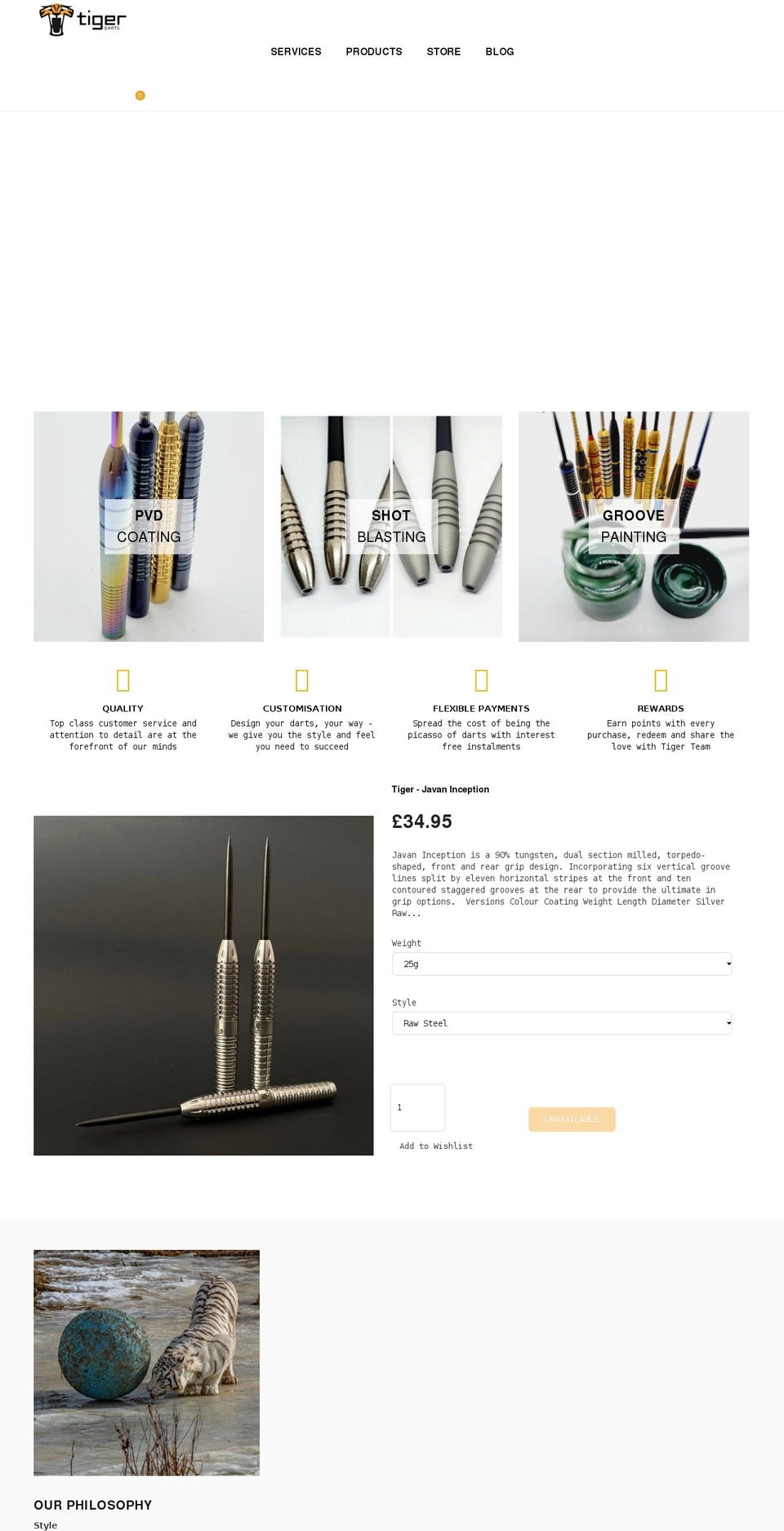 tigerdarts.com shopify website screenshot