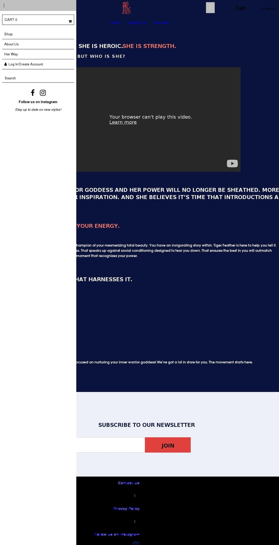 tigerfeather.net shopify website screenshot