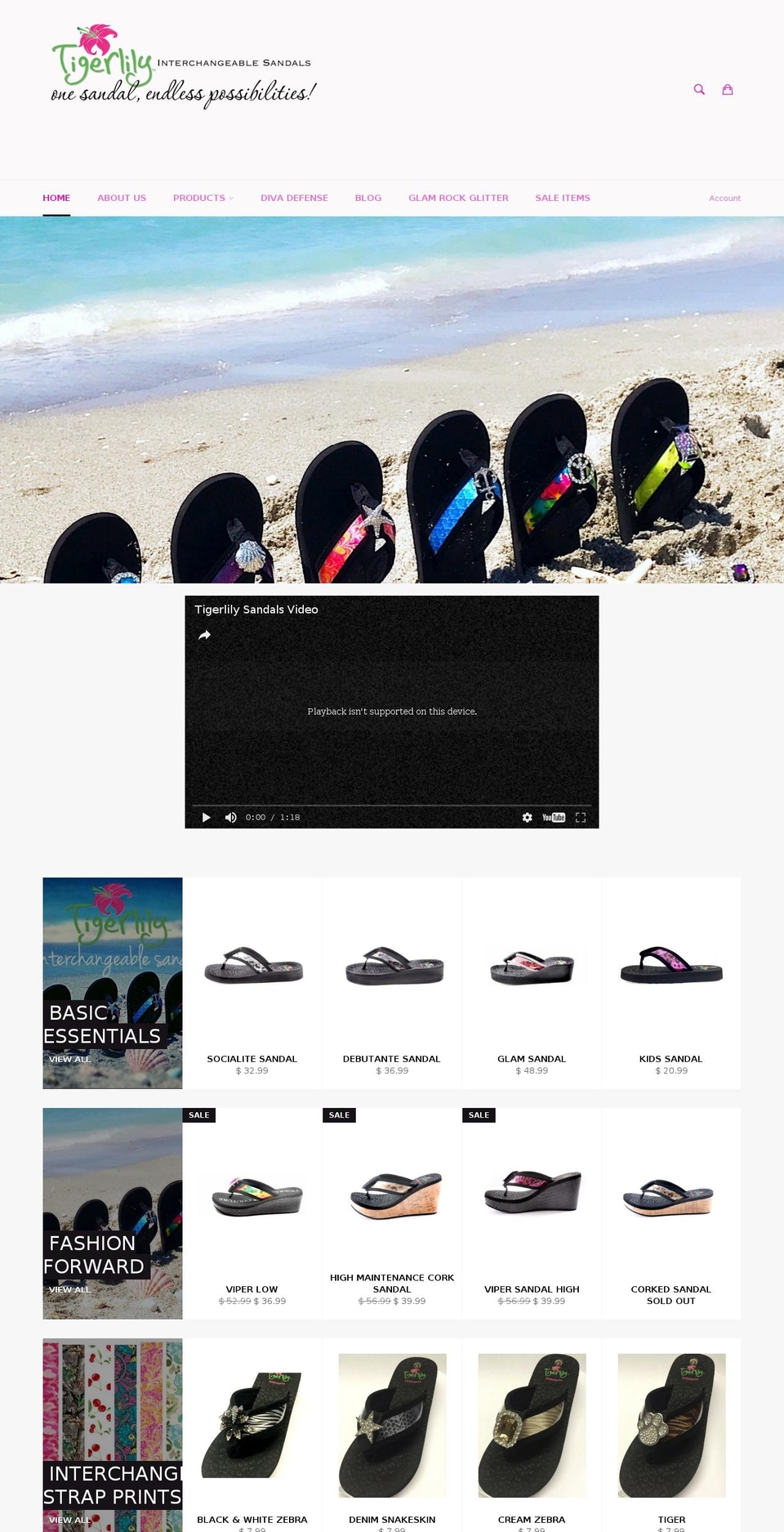 tigerlilysandals.com shopify website screenshot