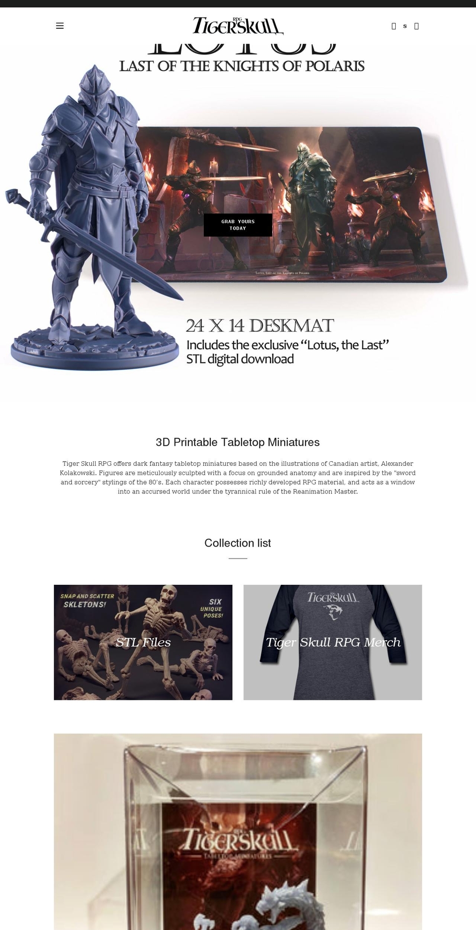 tigerskullrpg.com shopify website screenshot