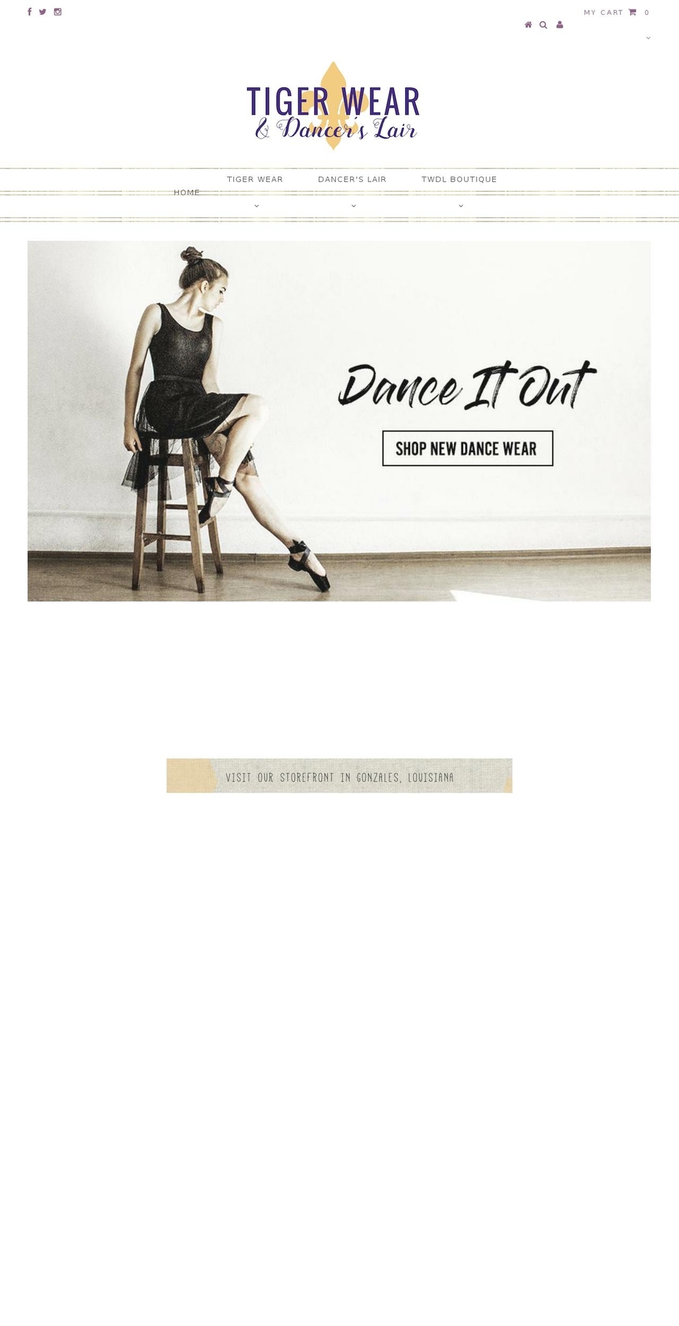 tigerweardancerslair.com shopify website screenshot