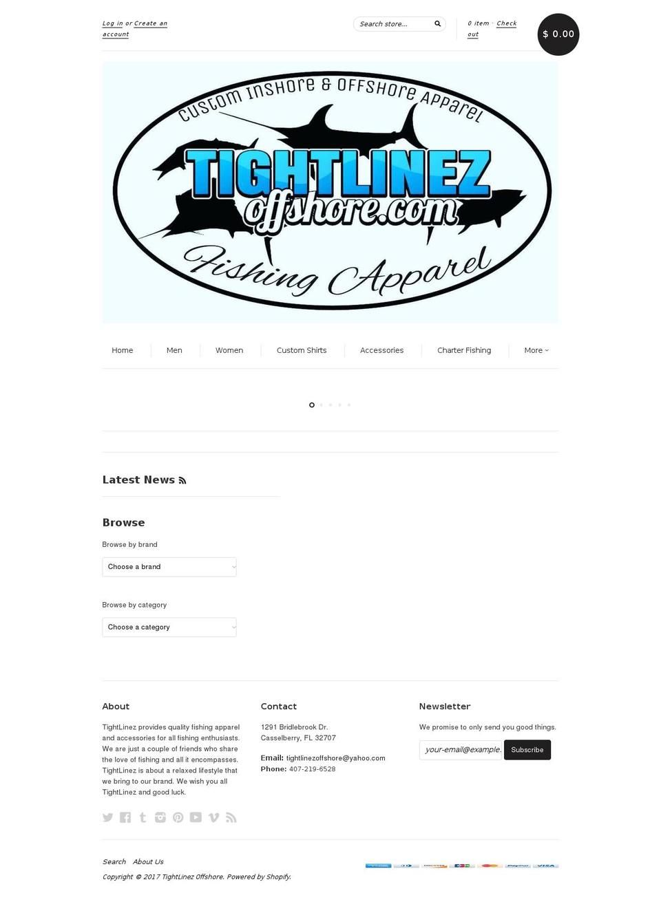 tightlinezinshore.com shopify website screenshot