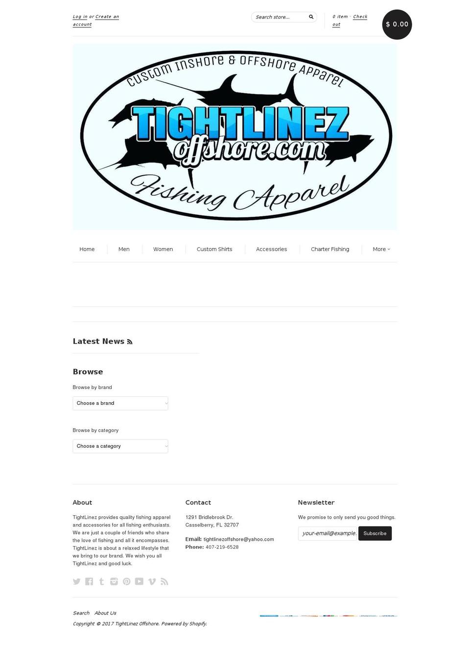 tightlinezoffshore.com shopify website screenshot