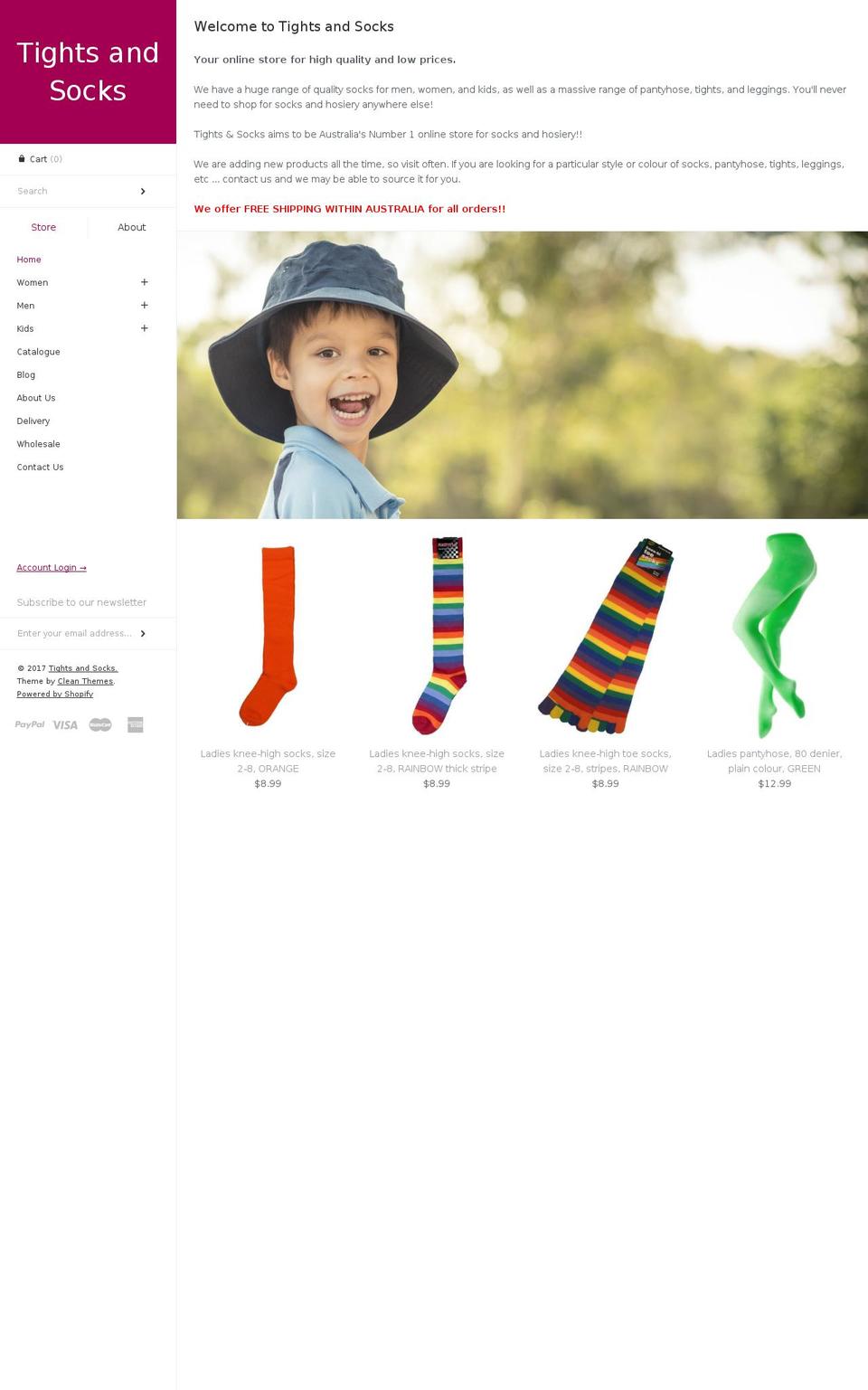 tightsandsocks.com shopify website screenshot