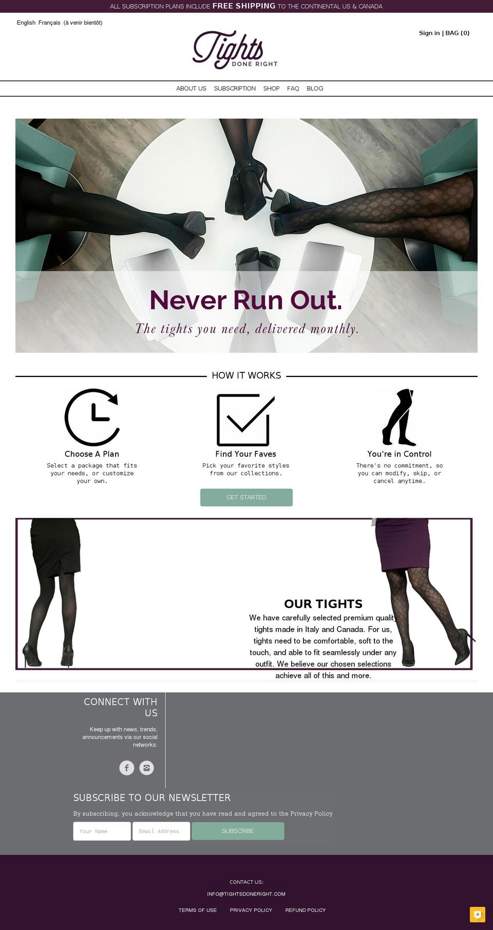 tightsdoneright.com shopify website screenshot