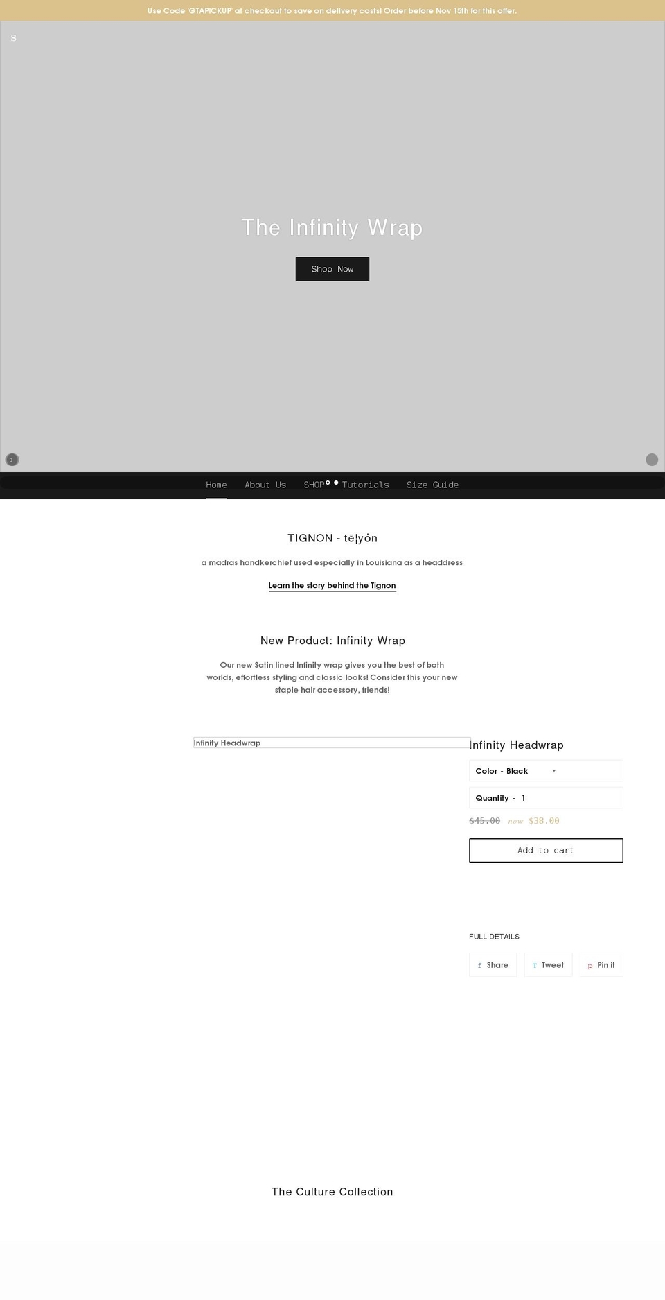tignonheadwraps.com shopify website screenshot