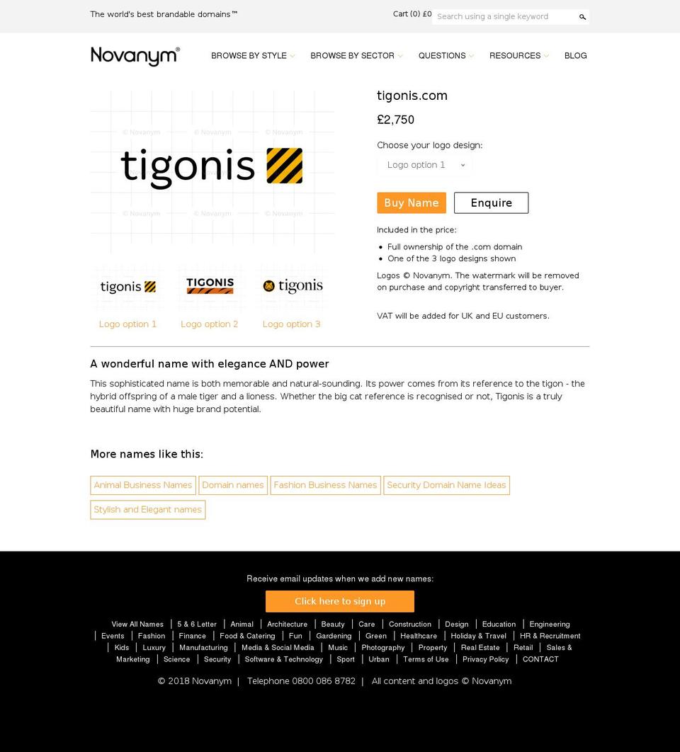 tigonis.com shopify website screenshot