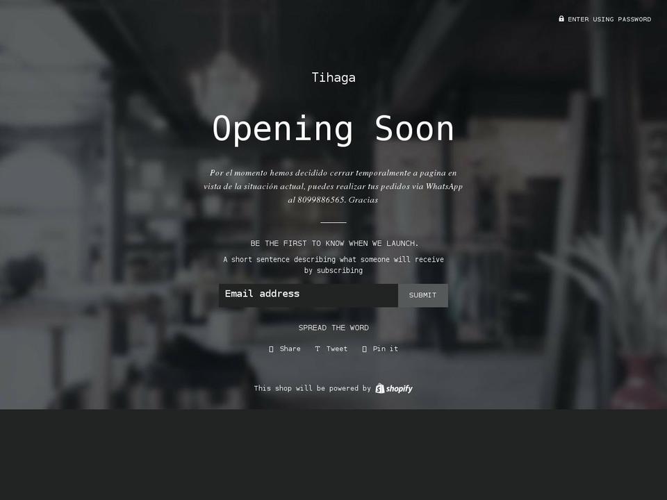 tihaga.com shopify website screenshot
