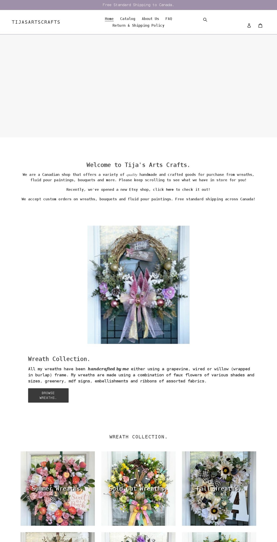 tijasartscrafts.ca shopify website screenshot