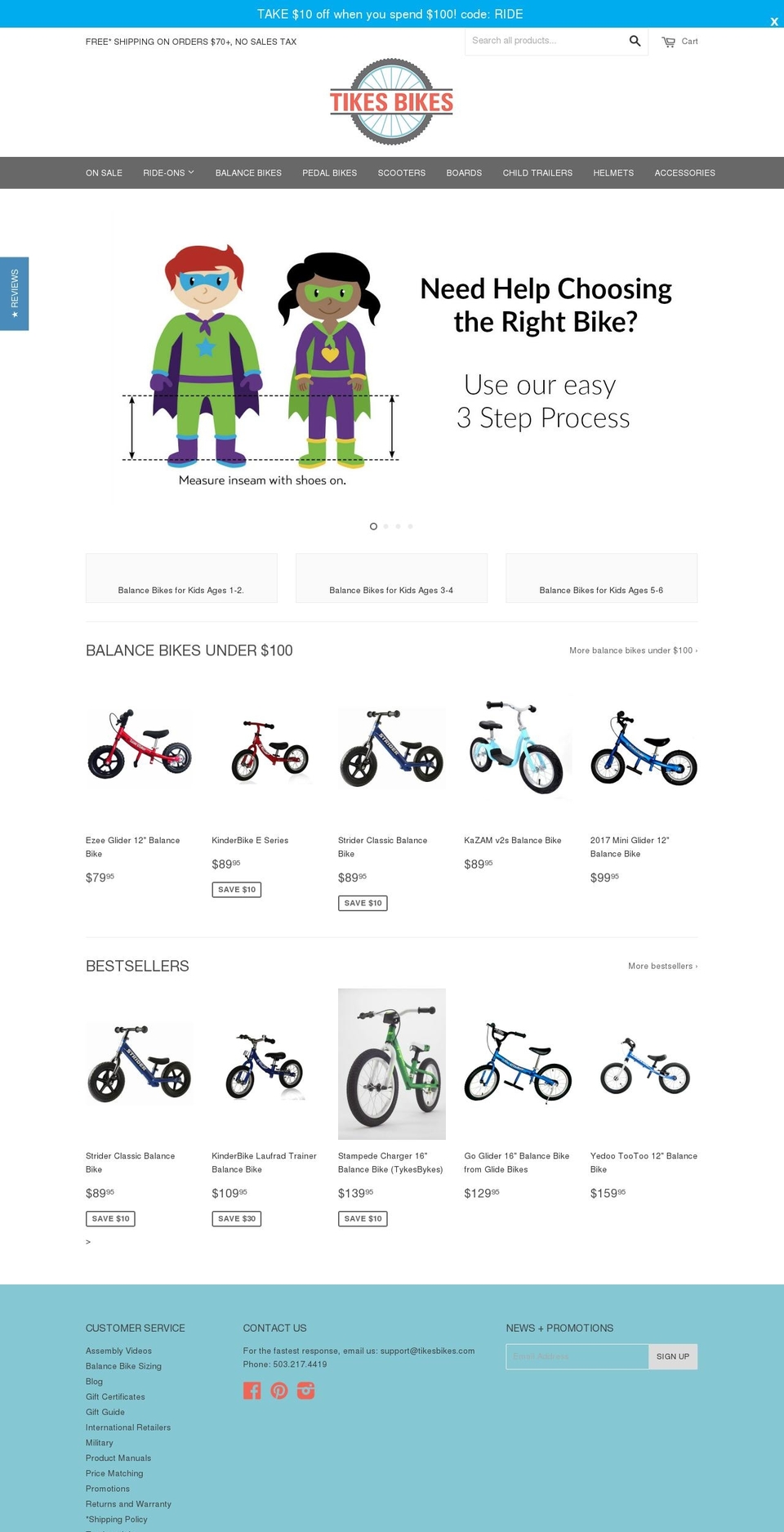 tikesbalancebikes.com shopify website screenshot