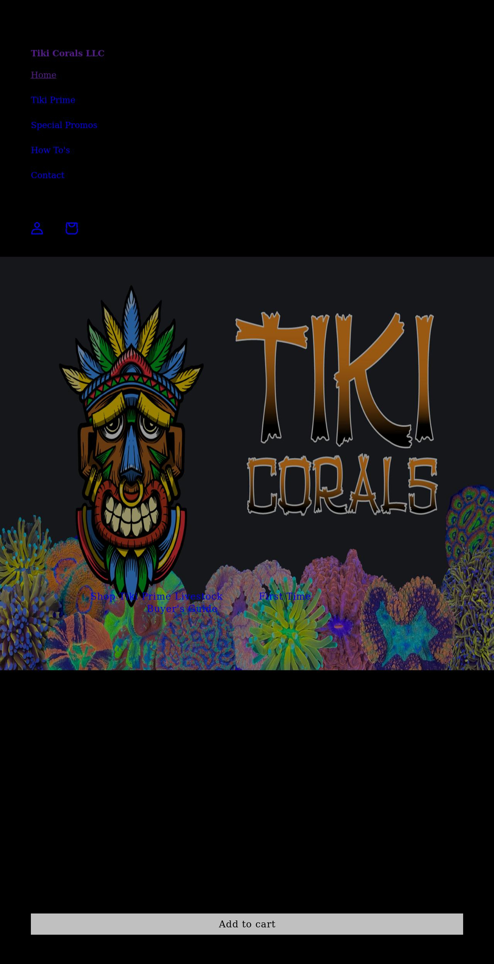 tikicorals.com shopify website screenshot