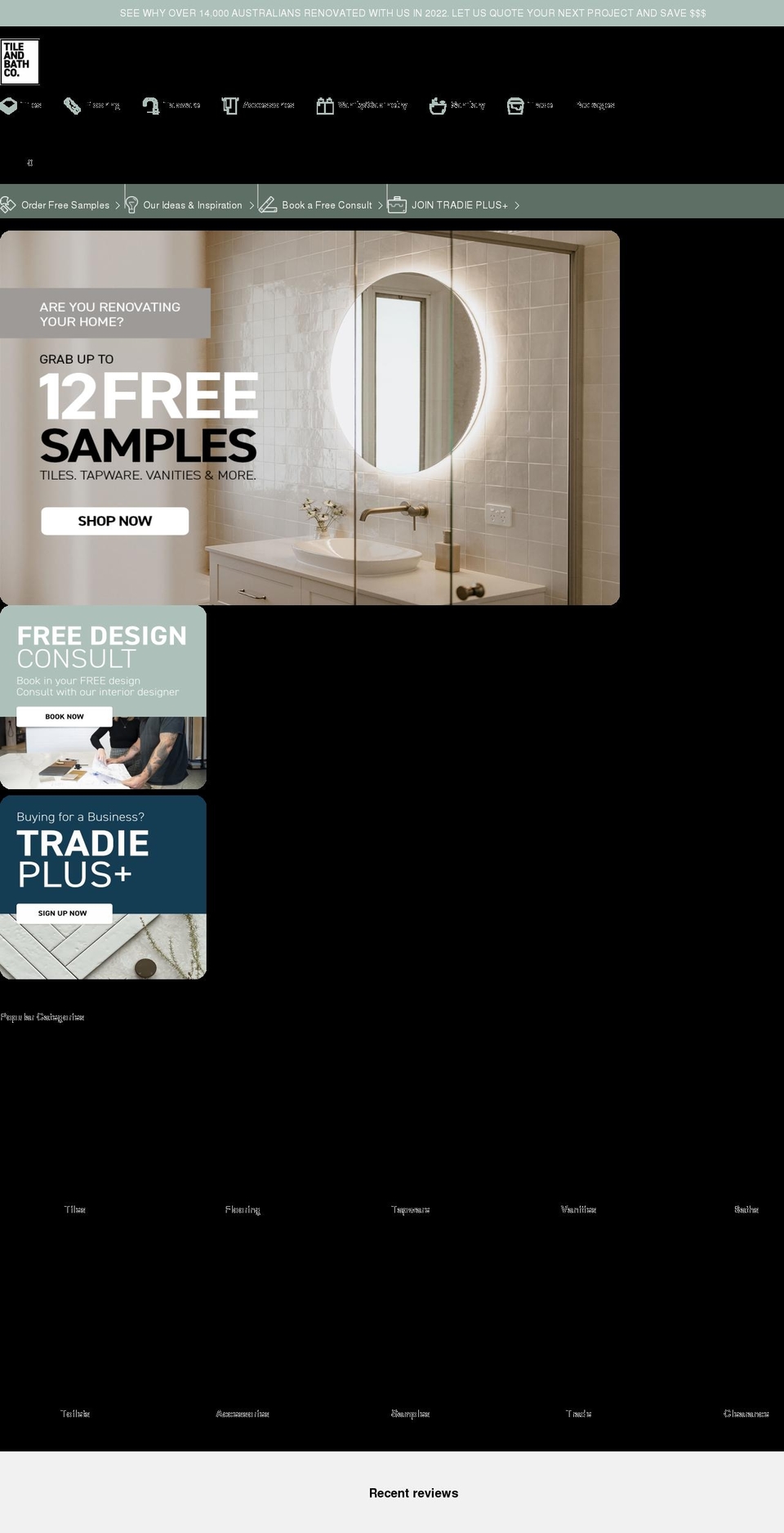 tileandbathco.com.au shopify website screenshot