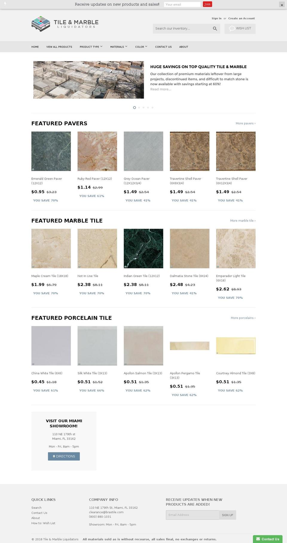 tileandmarblecloseouts.com — Shopify storefront screenshot