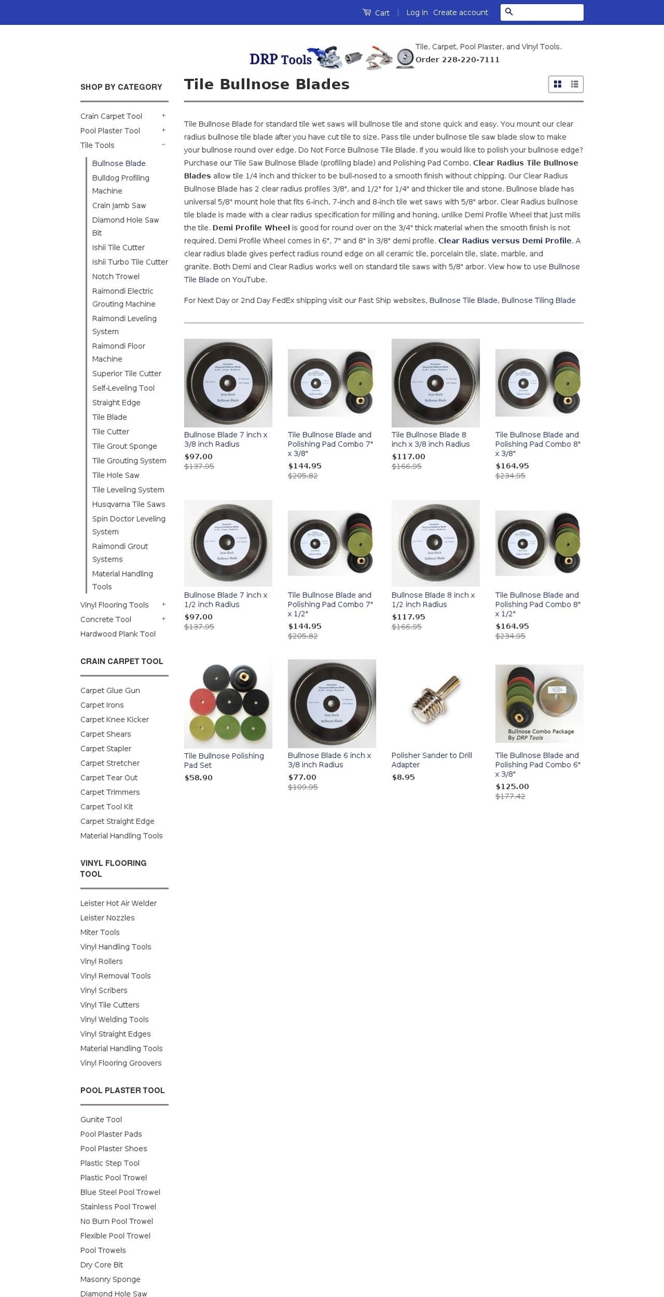 tilebullnoseblade.com — Shopify storefront screenshot