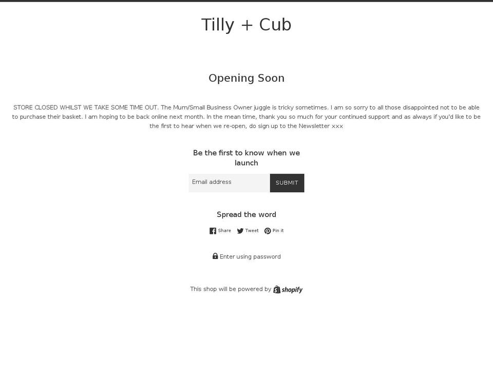 tillyandcub.com — Shopify storefront screenshot