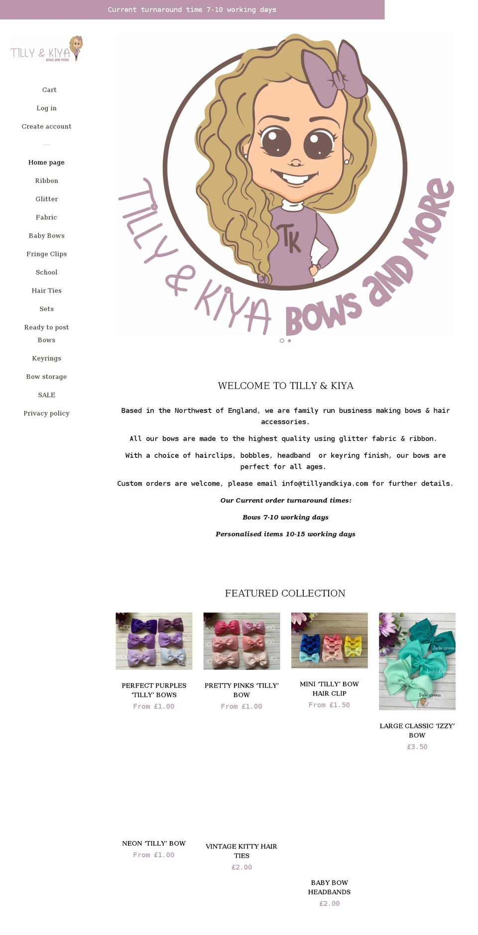 tillyandkiya.com — Shopify storefront screenshot
