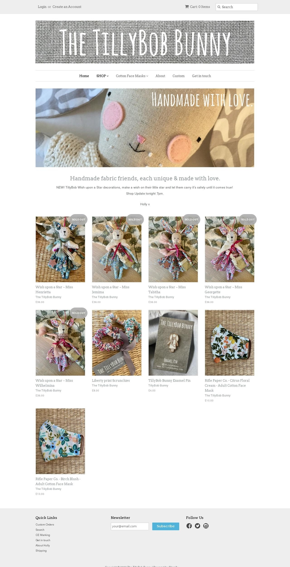 tillybobbunny.co.uk shopify website screenshot