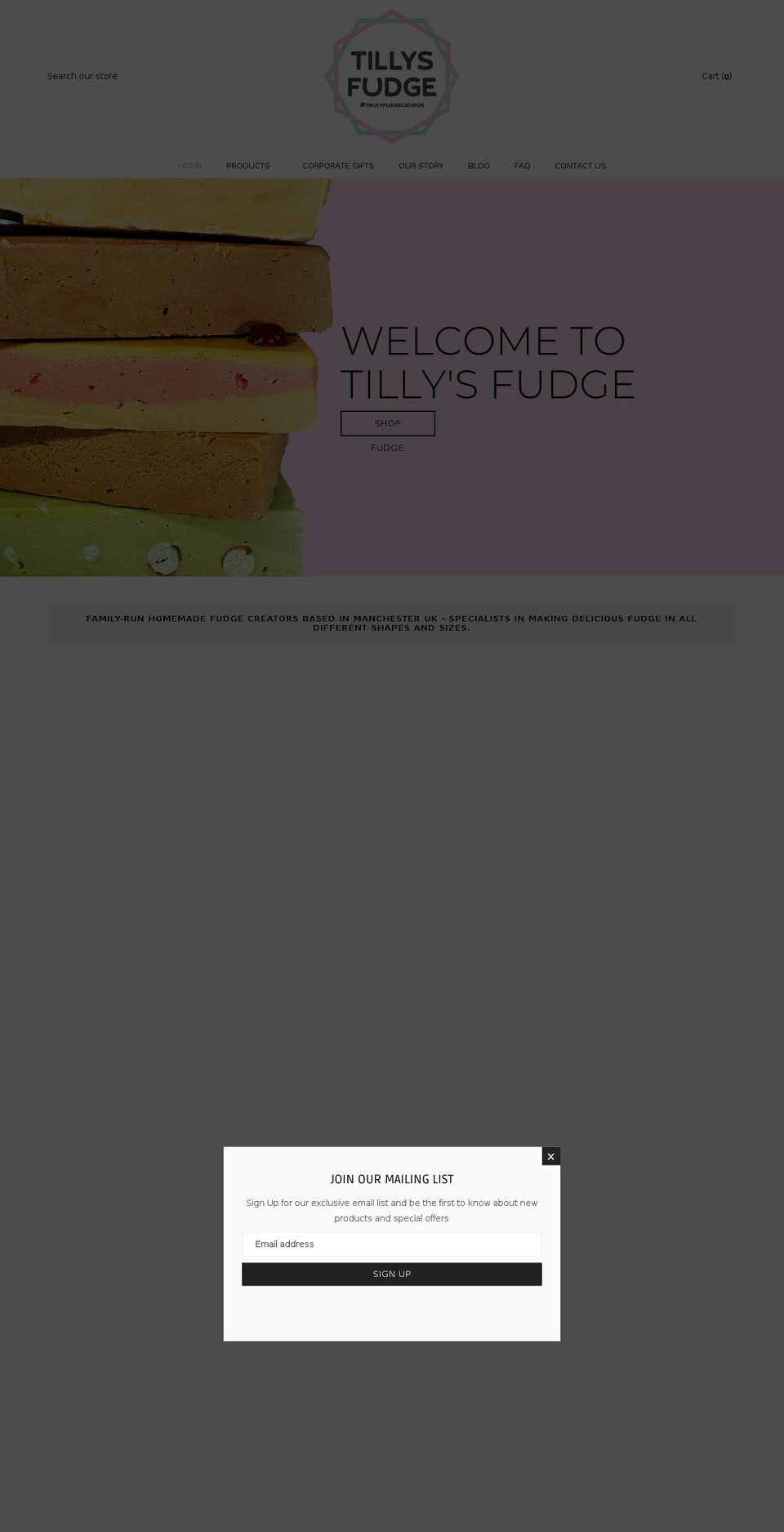 Valentines Shopify theme site example tillysfudge.com