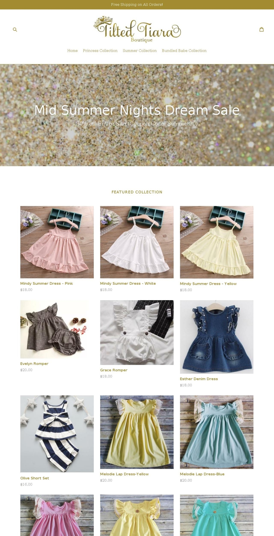 tiltedtiaraboutique.com shopify website screenshot