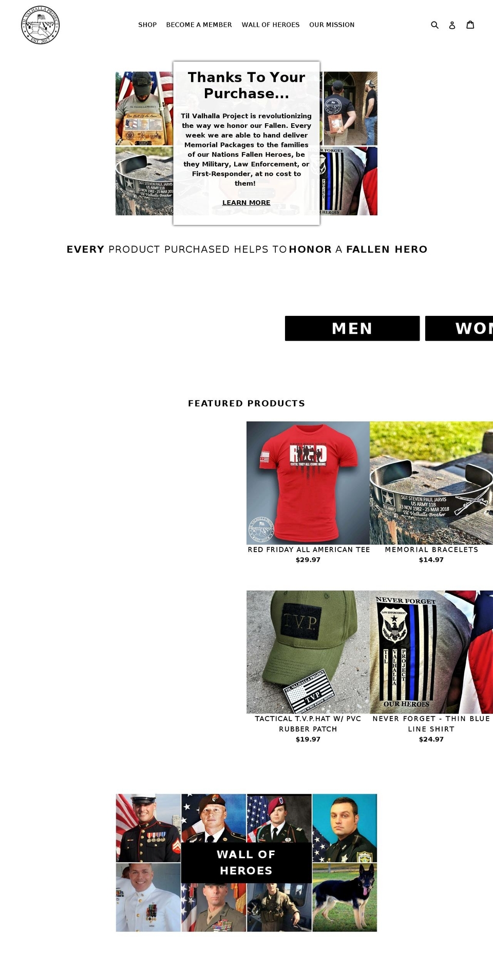 tilvalhallaproject.org shopify website screenshot