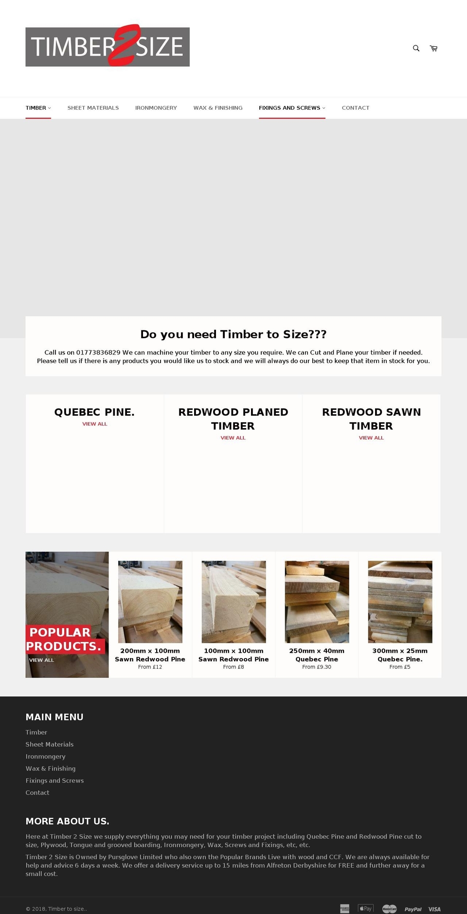 timber2size.com shopify website screenshot