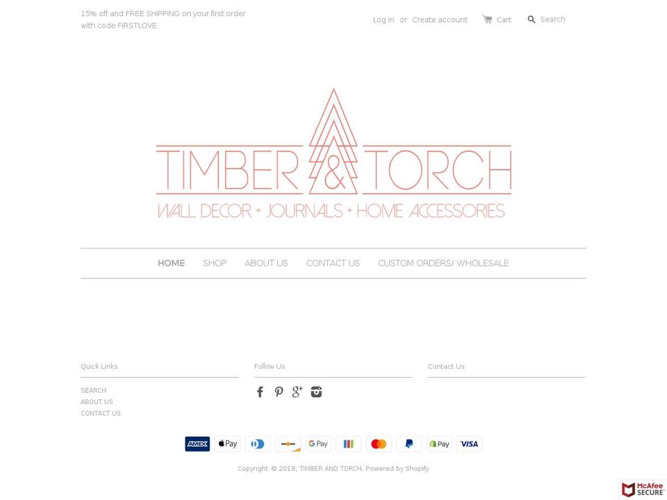 timberandtorch.com shopify website screenshot
