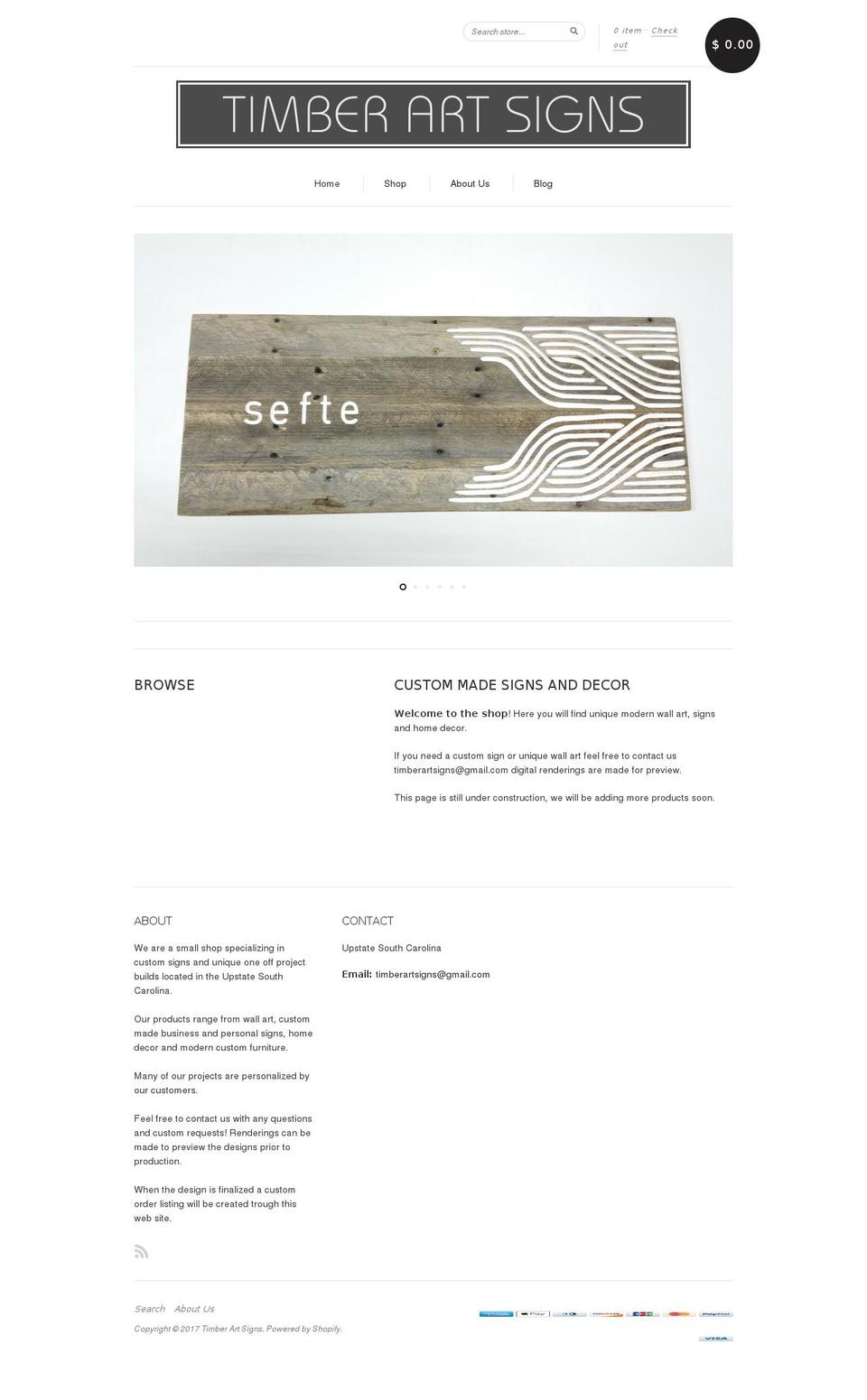 timberartsigns.com shopify website screenshot