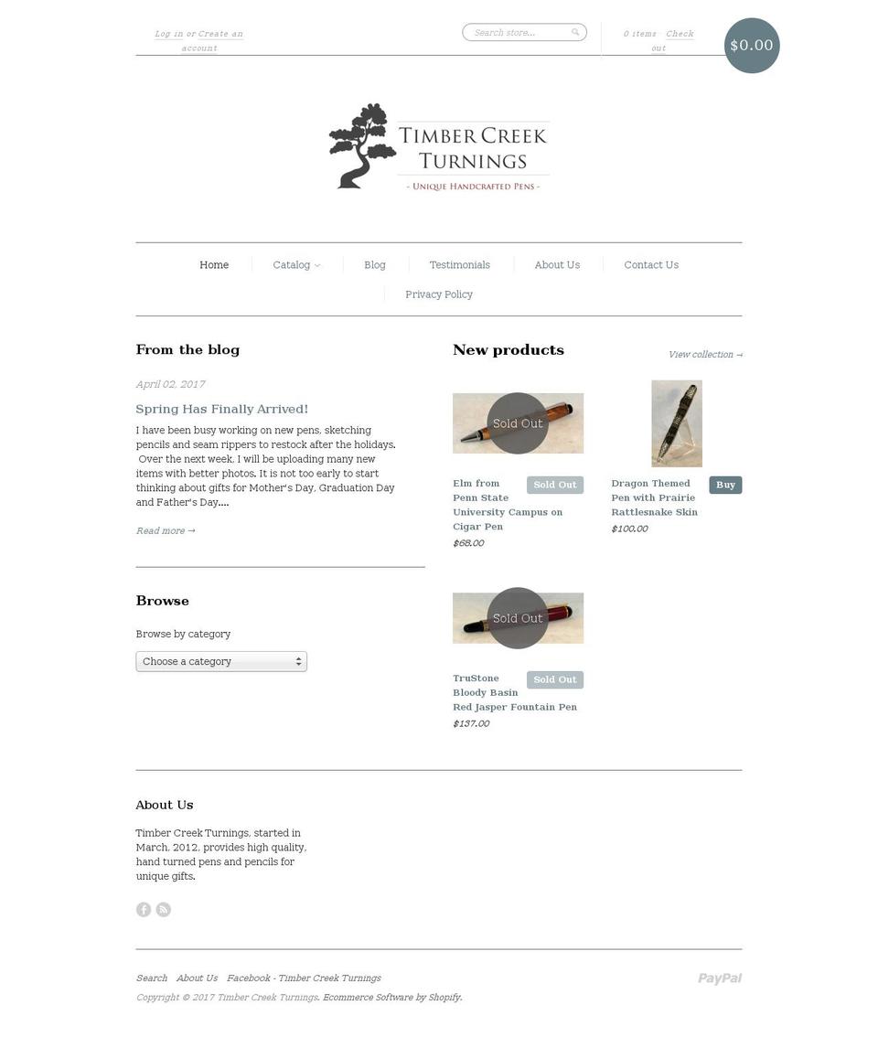 timbercreekturnings.com shopify website screenshot