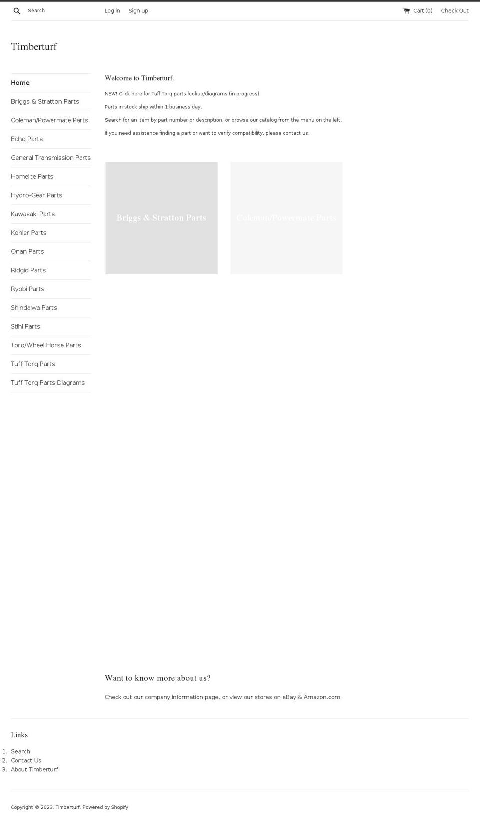 timberturfpowerequipment.com — Shopify storefront screenshot