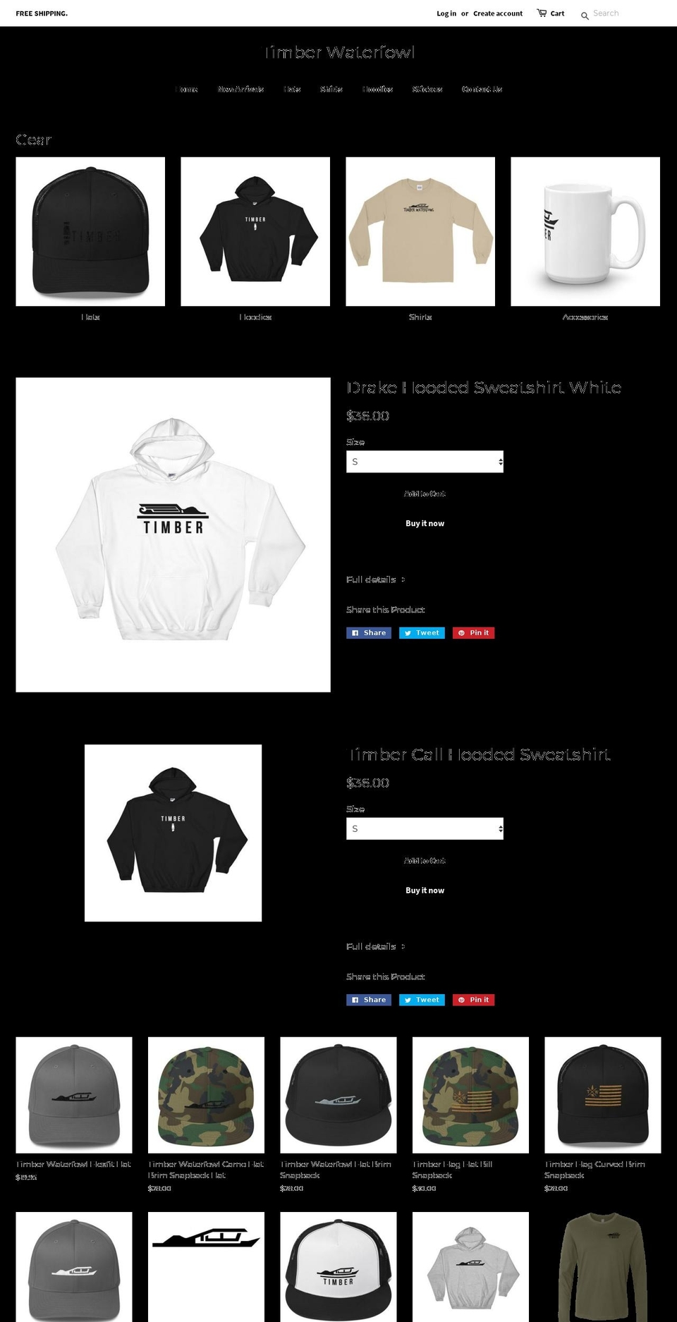 timberwaterfowl.com shopify website screenshot