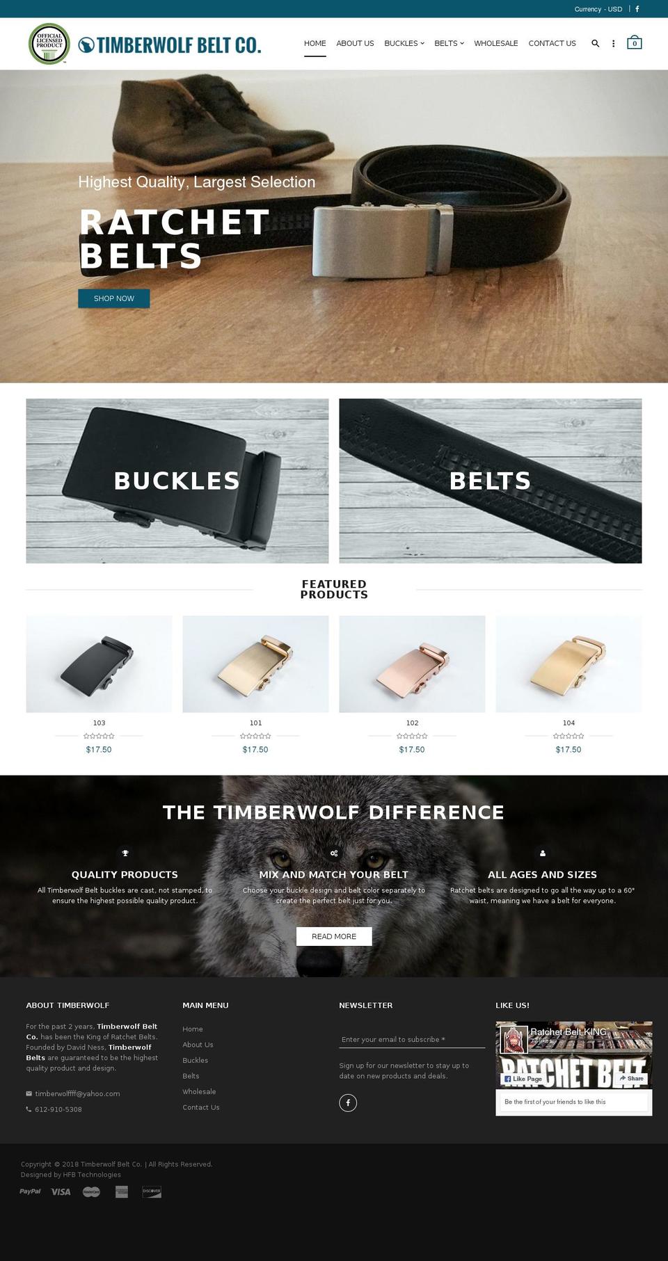 Timber Shopify theme site example timberwolfbelts.com