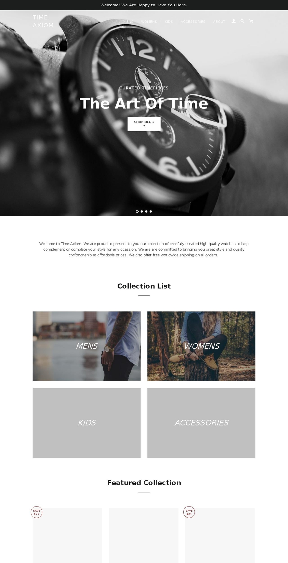 timeaxiom.com — Shopify storefront screenshot