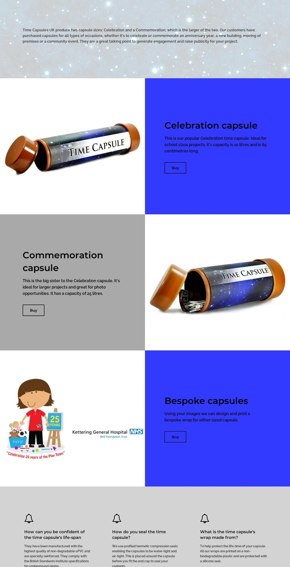 timecapsules.uk shopify website screenshot