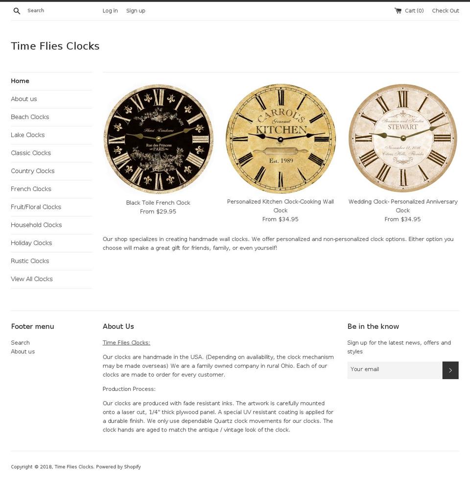 timefliesclocks.com shopify website screenshot