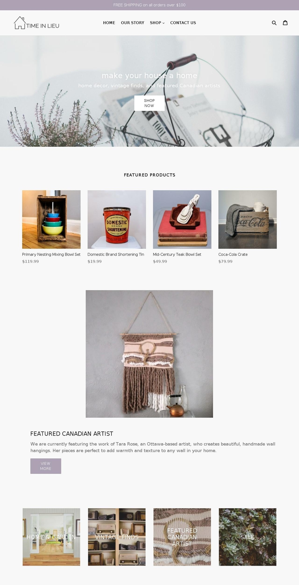 timeinlieu.co shopify website screenshot