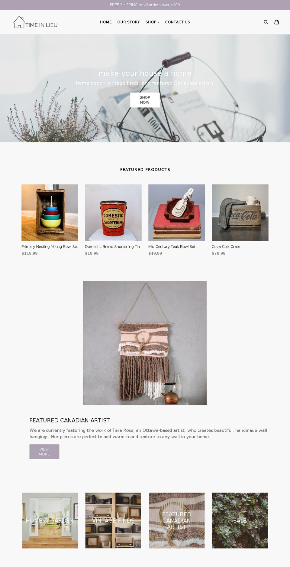 timeinlieu.com — Shopify storefront screenshot