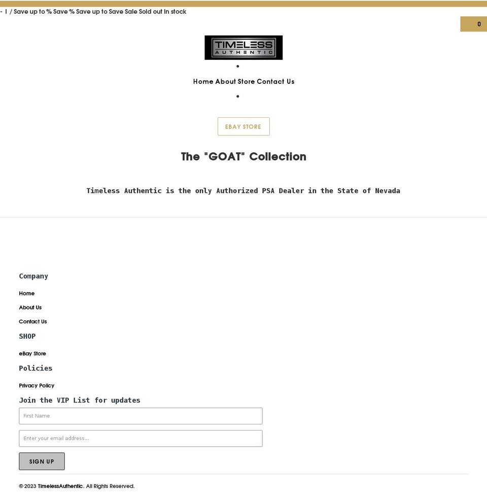 timelessauthentic.com shopify website screenshot
