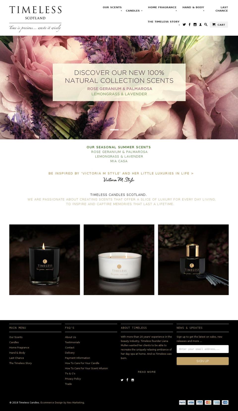 timelesscandles.co.uk shopify website screenshot