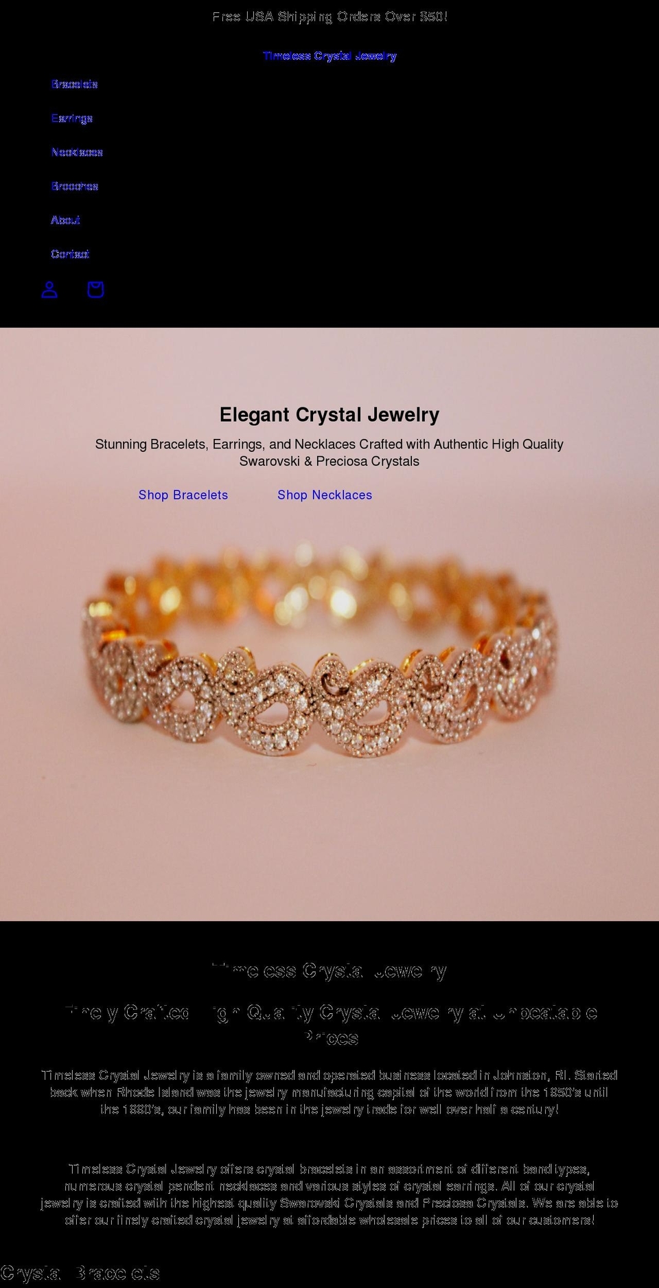 timelesscrystaljewelry.com shopify website screenshot