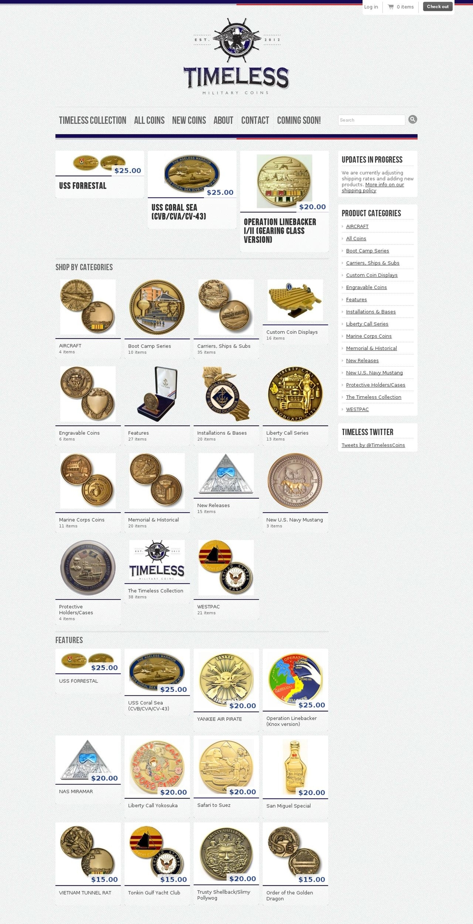 timelessmilitarycoins.net shopify website screenshot