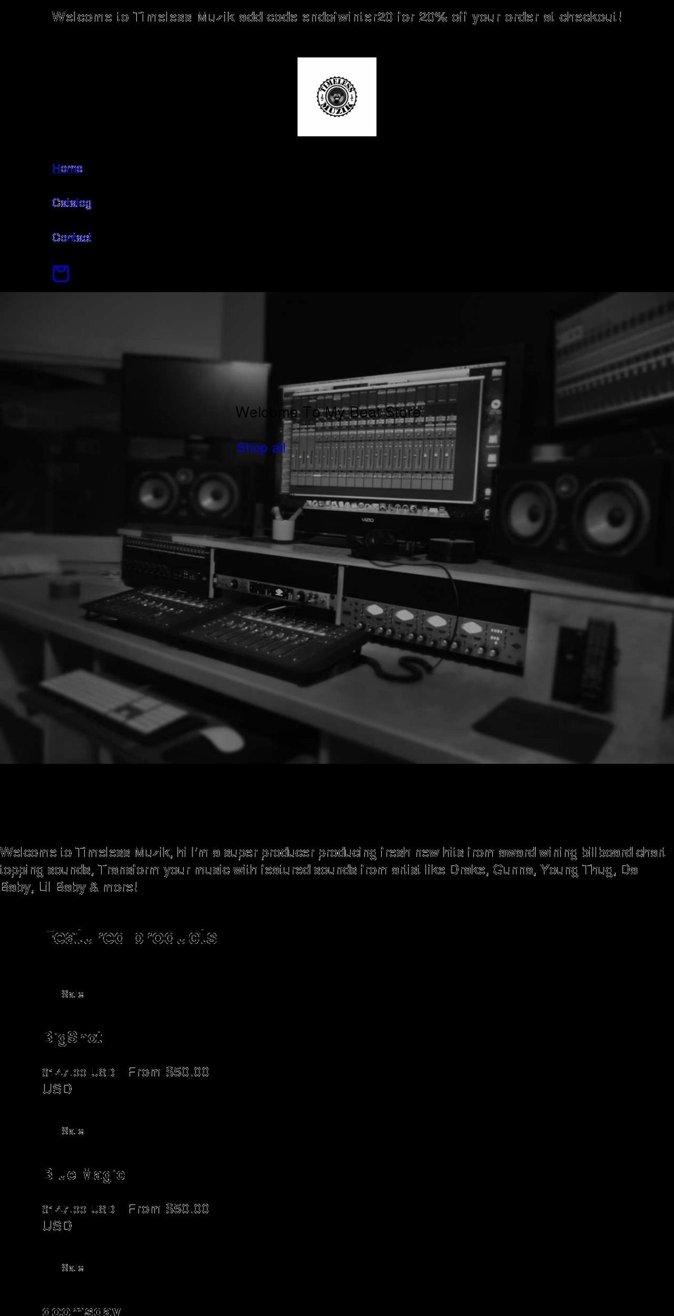 timelessmuzik.net shopify website screenshot